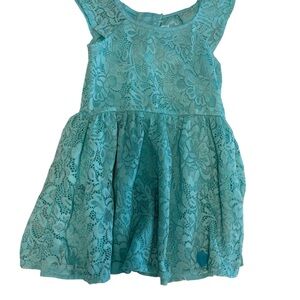 NWOT The Children’s Place girls 3T satin lace cotton teal green babydoll dress.